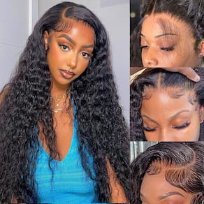 Perucas frontais de renda Nakkia Deep Wave 56cm Cabelo humano 180% de densidade