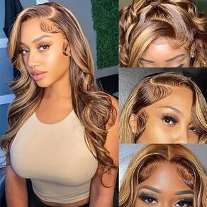 Peruca frontal de renda PIOGH Highlight Ombre Human Hair 20"