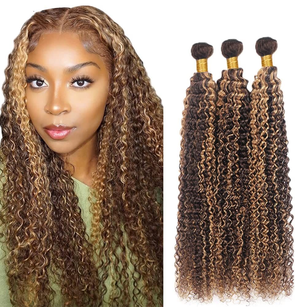 Pacotes de cabelo ZevPiul Highlight Kinky Curly 8A Brazilian 14-18 polegadas