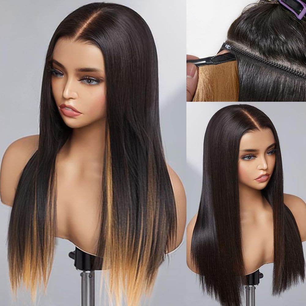 Peruca Farblick Magic Human Hair 60cm com mudança de cor 200% de densidade