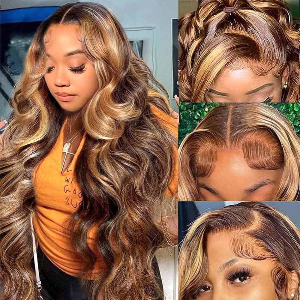 Peruca frontal de renda GRQGRQ Ombre Human Hair 30" Body Wave