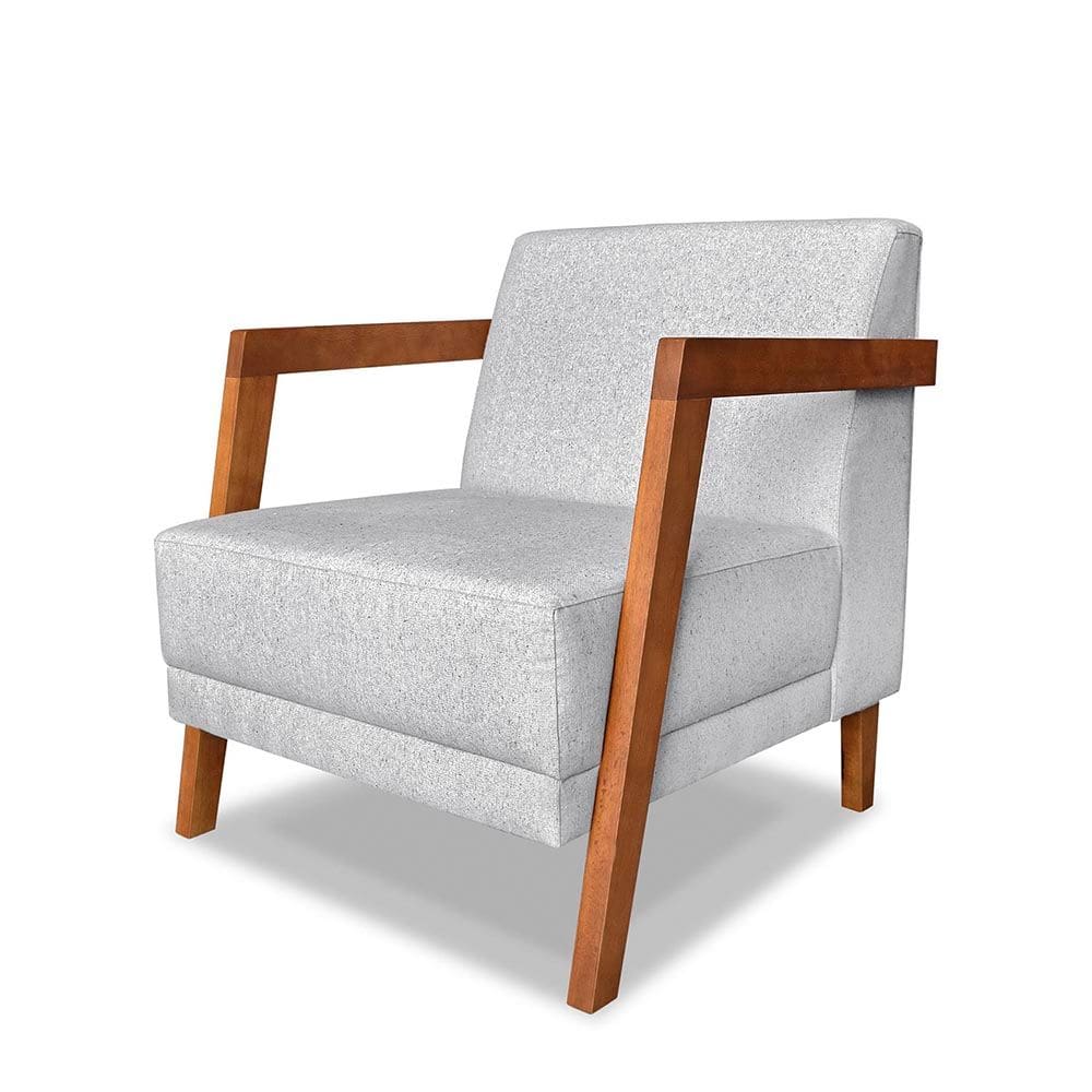 Poltrona Decorativa Base de Madeira Norma Linho Rústico Grigio - Loja Sheep