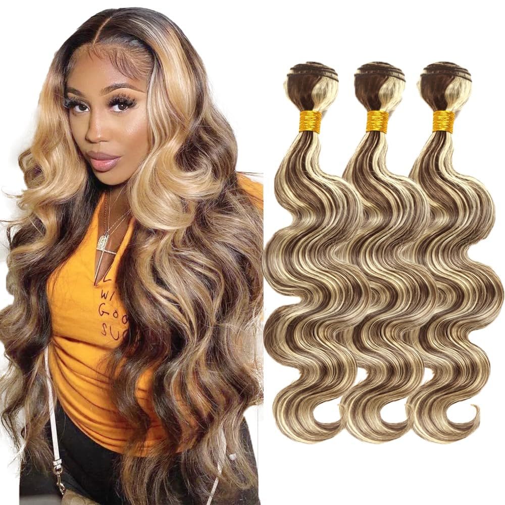 Pacotes de cabelo Vinmdonm P4/613 Ombre Blonde Body Wave x3 25cm