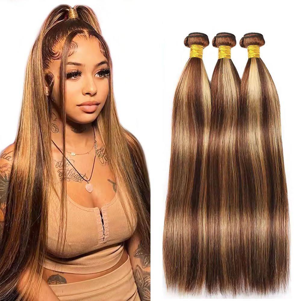 Pacotes de cabelo ZevPiul Highlight 2 Tone 40 cm Ombre Brown Blonde