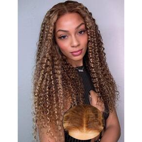 Peruca AOFEER Highlight Blonde 50 cm de cabelo humano com renda frontal