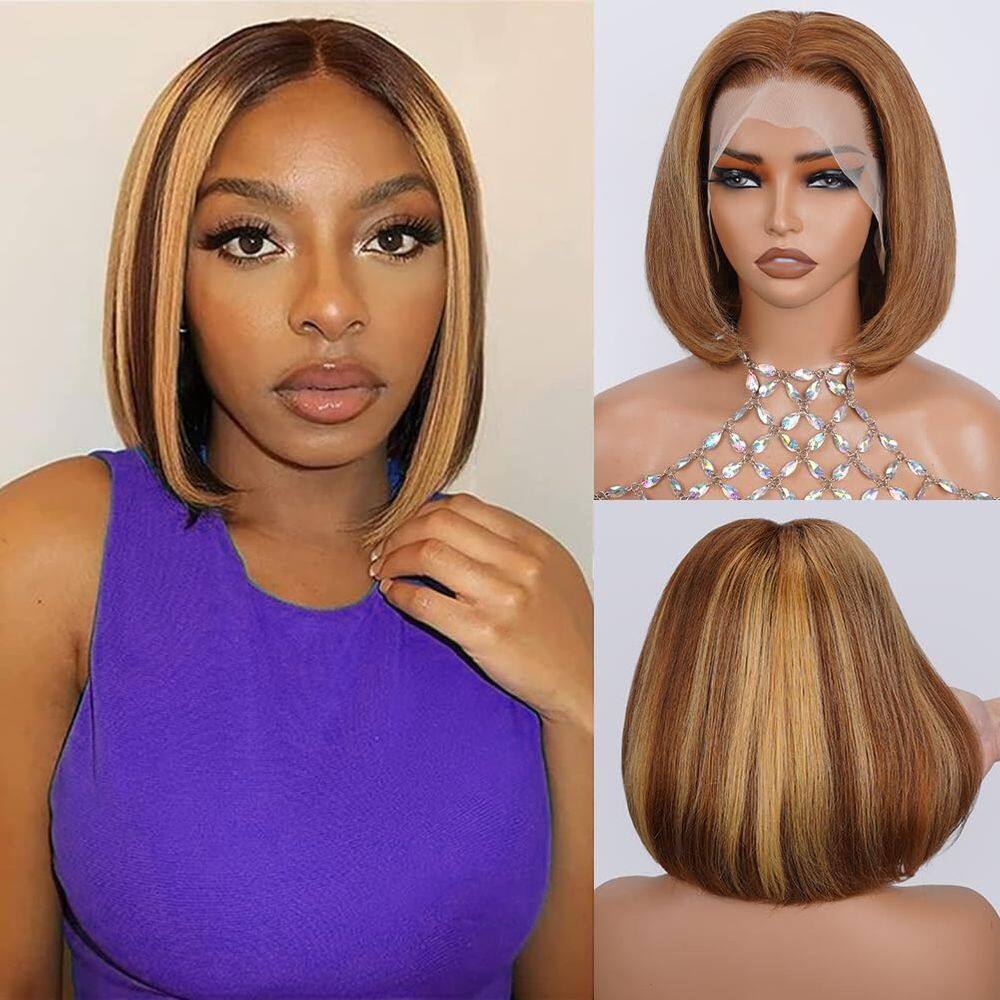 Peruca UTIDE Bob Human Hair Highlight Ombre 13x4 Lace 180mL 12A