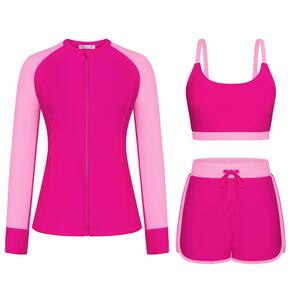 Maiô Kate Kasin Color Block de 3 peças Rash Guard para mulher