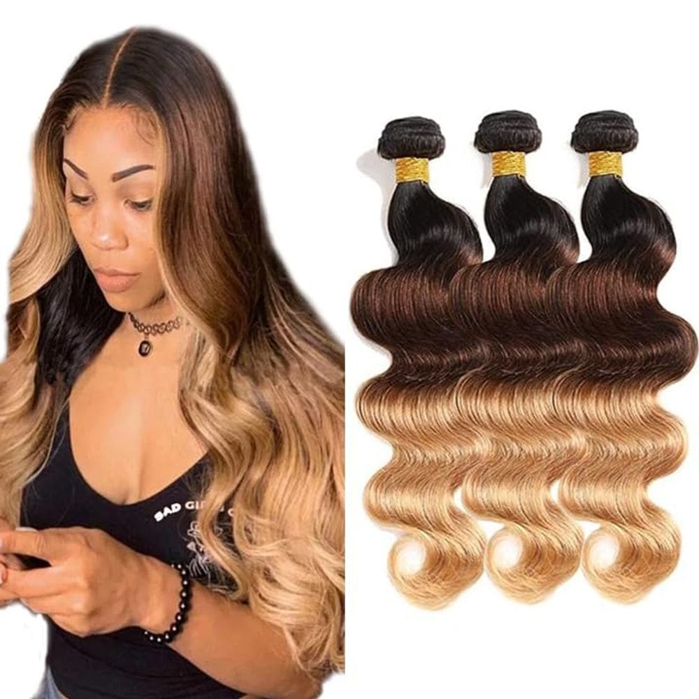 Pacotes de cabelo HuxoWax Ombre Brown 1B427 Body Wave 35-45cm