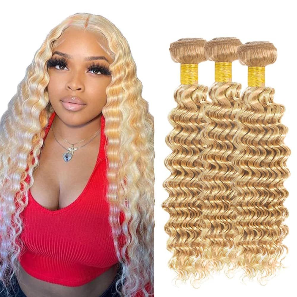Extensões de cabelo Nuailisex Blonde Deep Wave 35-45cm P27/613