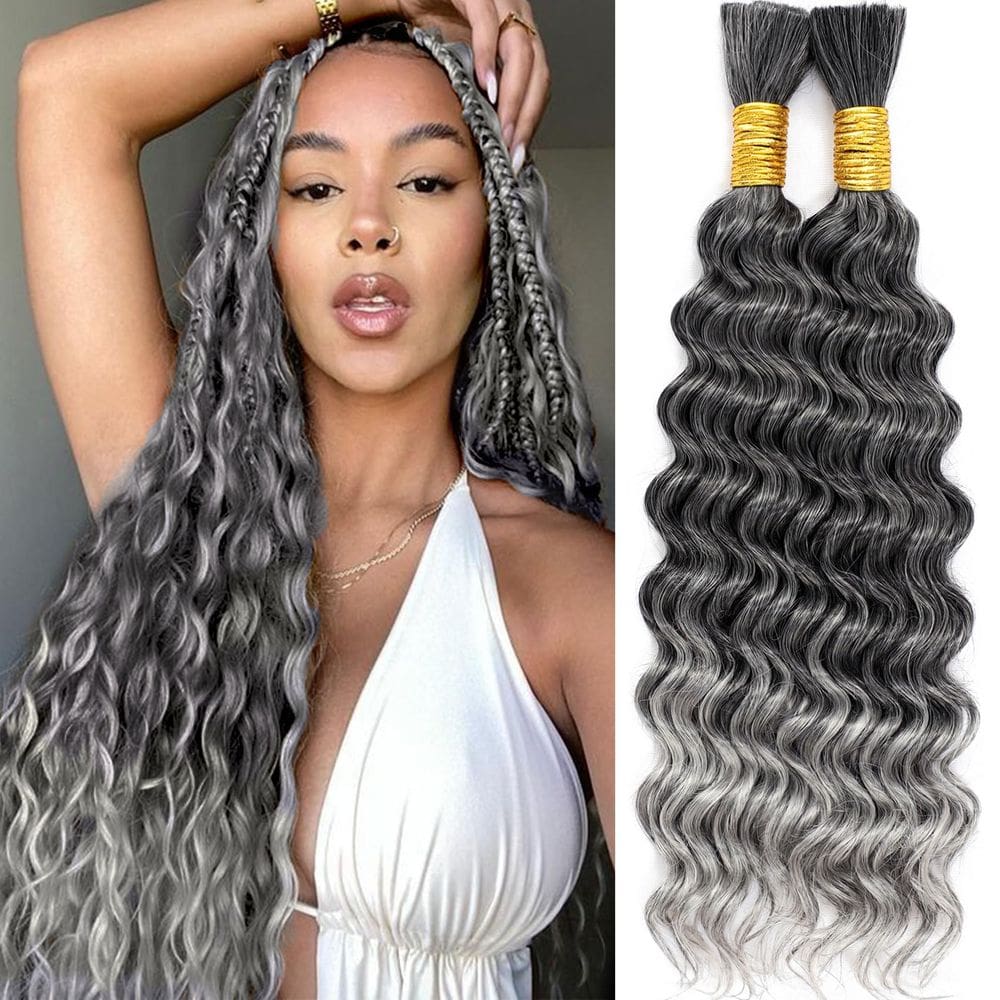 Braiding Hair Wassai 20cm Grey Deep Wave 200g para tranças