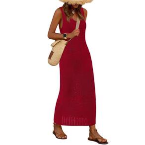 Swimsuit Cover Up BTFBM Crochet para mulheres vermelho escuro XXL