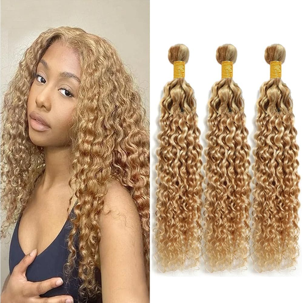 Extensões de cabelo Nuailisex Blonde Curly Wave 50-60cm 3 pacotes