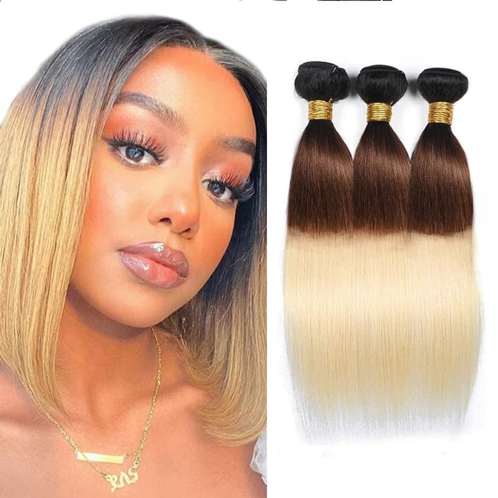 Extensões de cabelo CnumGunm T1B/4/613 Ombre Brown Straight 14-18in