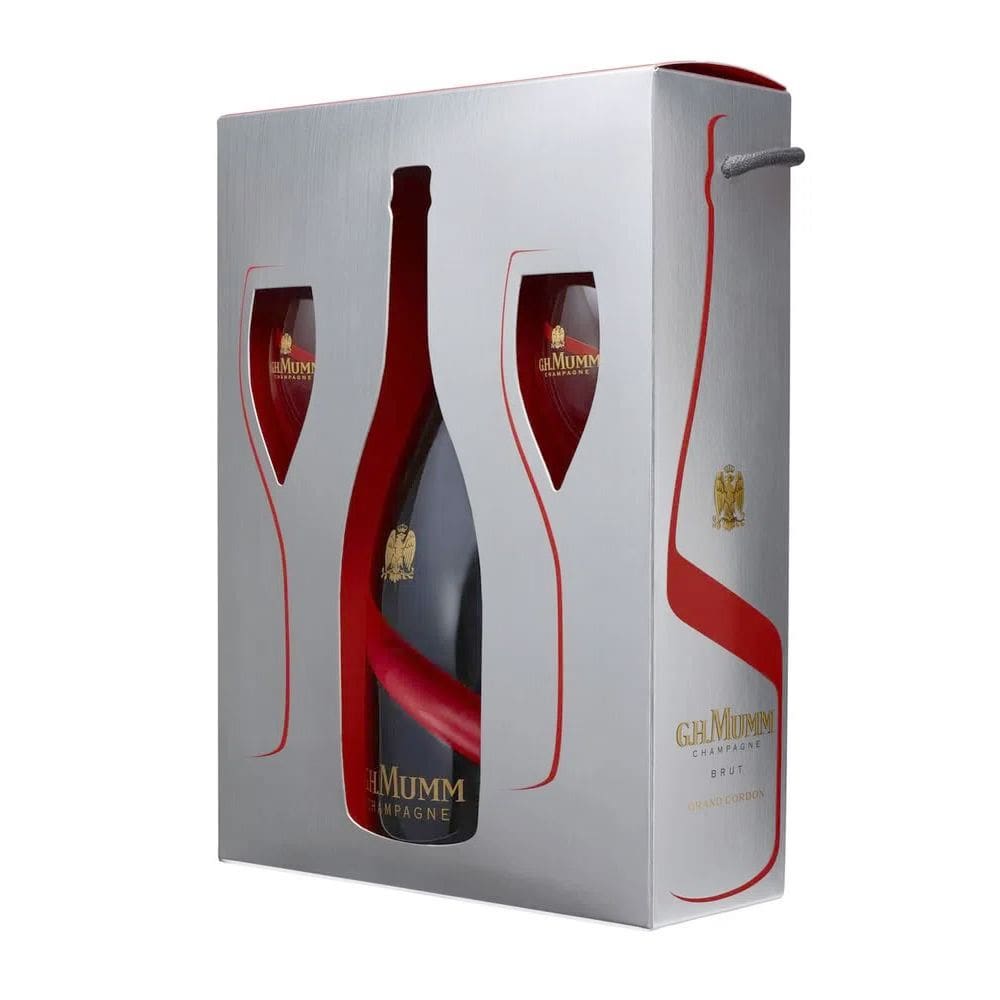 Kit Champagne Mumm Gh Cordon Rouge Brut 750ml + 2 Taças De Cristal