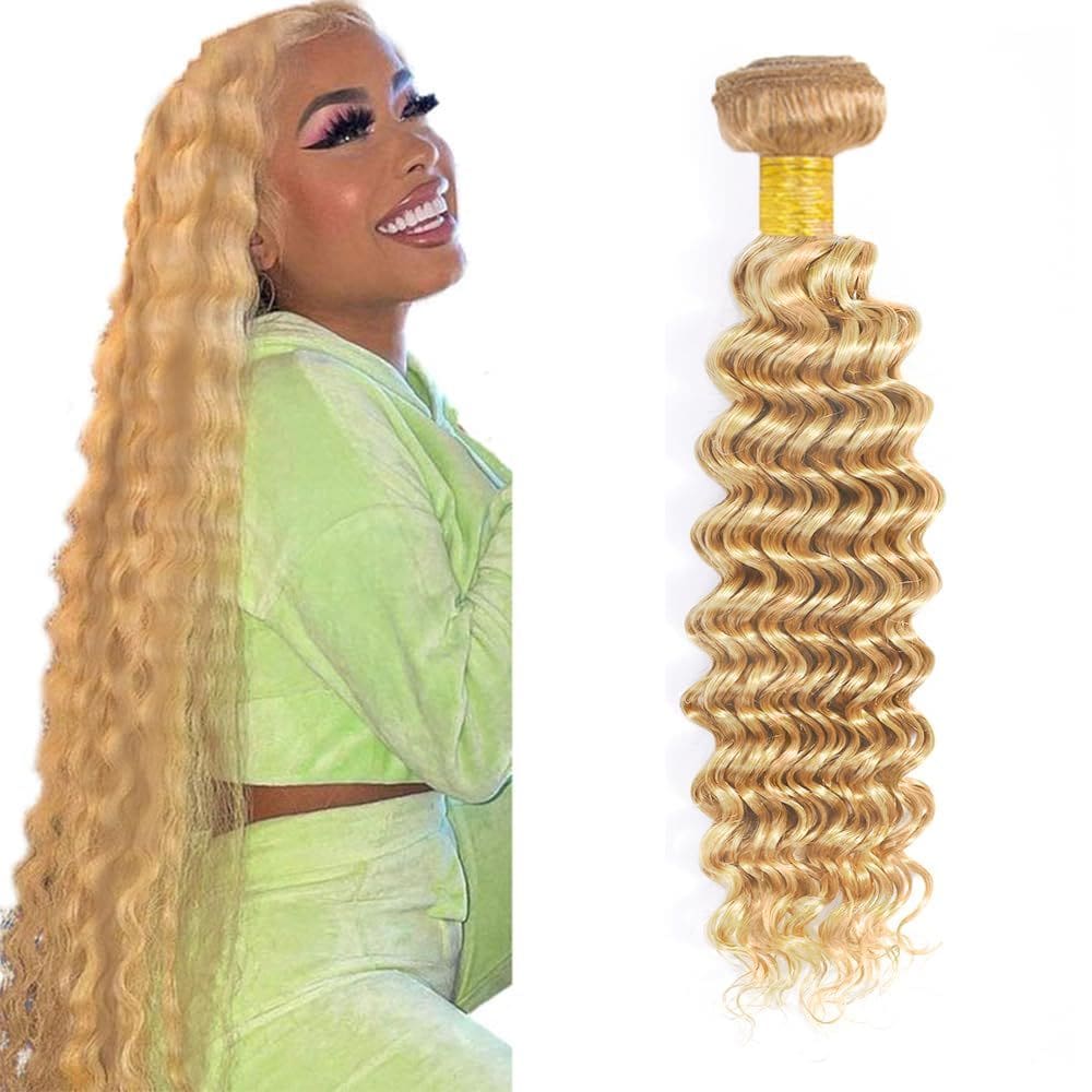 Extensões de cabelo DiexRlamx Blonde Deep Wave 34cm Brazilian