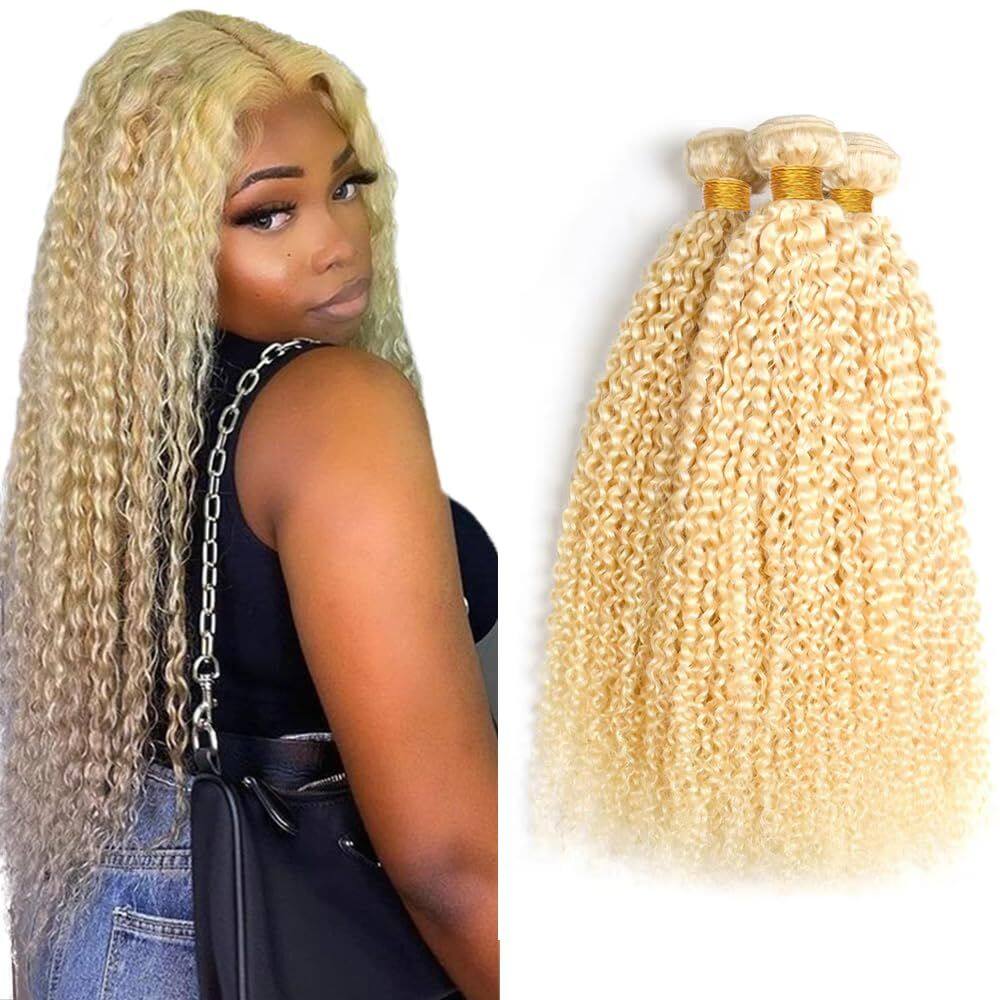 Pacotes de cabelo Freiuoke 613 Blonde Kinky Curly 22cm Brazilian