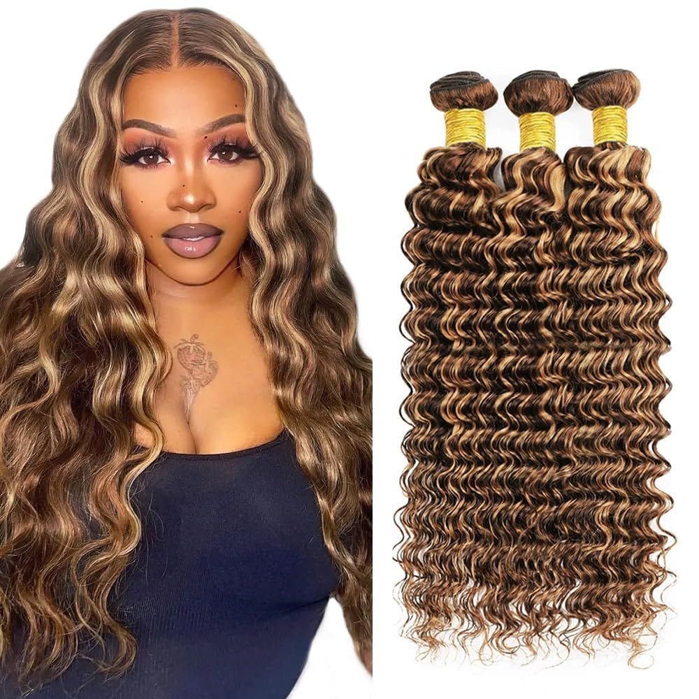 Pacotes de cabelo ZevPiul P4/27 Highlight Blonde Deep Wave 3x35-45cm