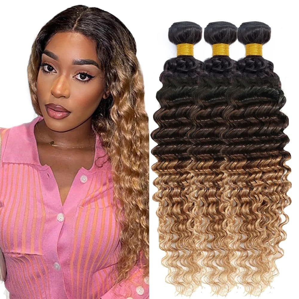 #4 Pacotes de cabelo humano CnumGunm #27 Deep Wave 3 pacotes de 22 cm