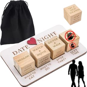 Kit de dados de madeira para casal, presente romântico para data noturna com bolsa