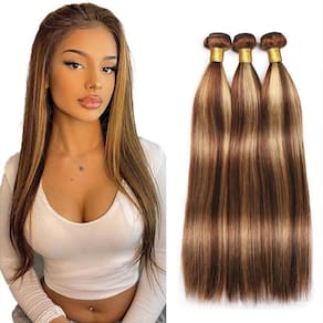 #27 Pacotes de cabelo humano liso CnumGunm Marrom avermelhado 40-50cm