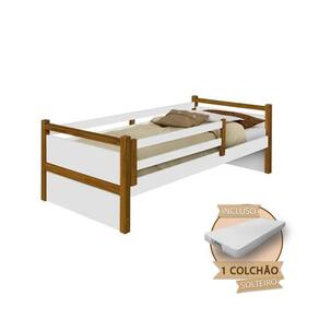 Cama Infantil com Colchão Solteiro Bianca Divaloto - Branco/amêndoa