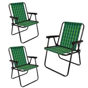 Kit 3 Cadeiras De Área Varanda Lazer Jardim Piscina Camping Xadrez Aço Oliva - 2053 Mor