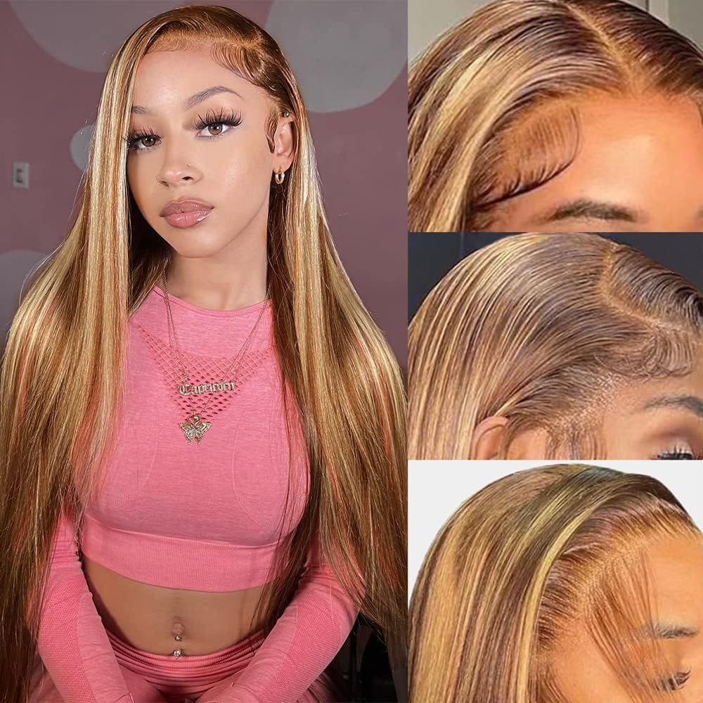 Peruca frontal de renda ROLKISA 13x6 Ombre Highlight 20 polegadas 180% de densidade