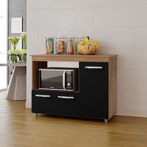 Armário Balcão Multiuso para Cozinha Micro-ondas e Forno Liza 03 Portas Savana Preto Moblis