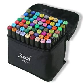 Marcador Artístico Touch canetinha escolar 60 cores com Bolsa