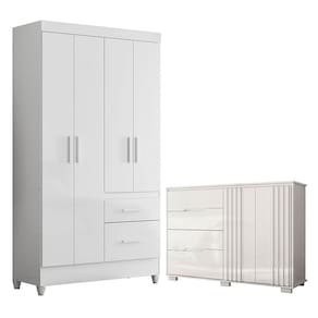 Guarda Roupa Solteiro Madri Flex e Cômoda Texas Branco Brilho - Moval