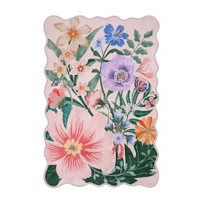 Tapete Area Wonnitar, 2 x 3 pés, rosa, floral, boho, antiderrapante, lavável