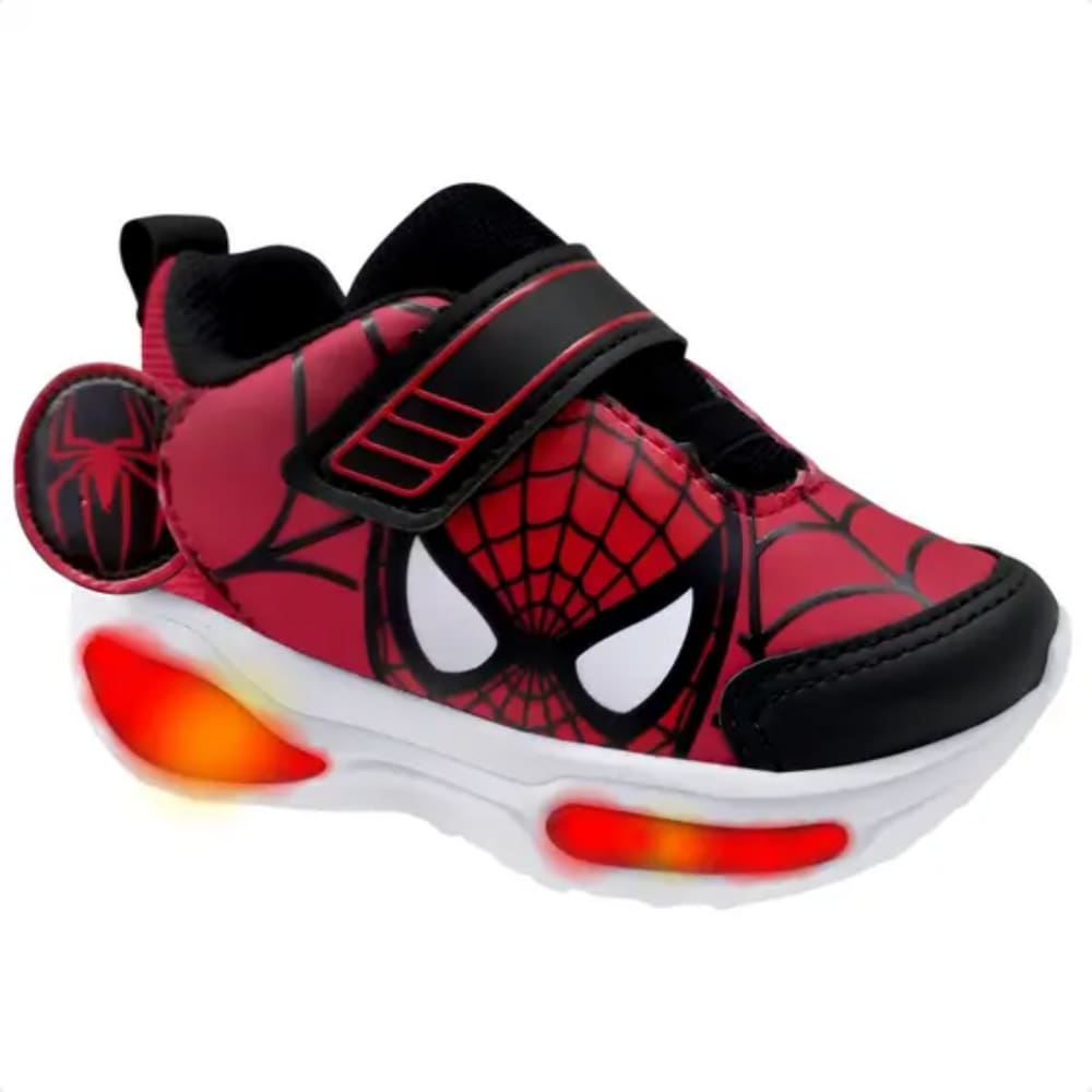 Tênis Mini Pé Led Spider Tira Auto Colante Estiloso Infantil Vermelho Preto