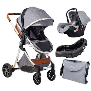 Carrinho Europeu Luxo Com Bolsa Ares Cinza + Bebe Conforto E Base - Passear Baby