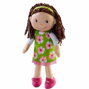 Boneca macia HABA Coco 12 com cabelo castanho, vestido verde a partir de 18 meses