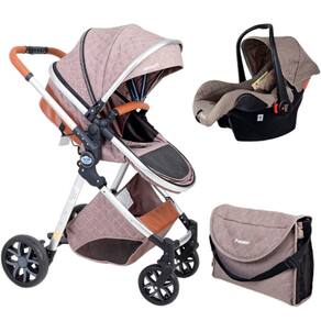Carrinho Europeu Luxo Com Bolsa Ares Marrom + Bebe Conforto - Passear Baby