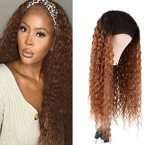 Peruca com faixa de cabeça muaowig 1b30 Deep Wave 100% Remy Human Hair 22 polegadas