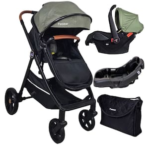 Carrinho De Bebe 3 Em 1 Apolo Verde + Bebe Conforto Aconchego + Base + Bolsa - Passear Baby