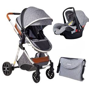 Carrinho Europeu Luxo Com Bolsa Ares Cinza + Bebe Conforto - Passear Baby