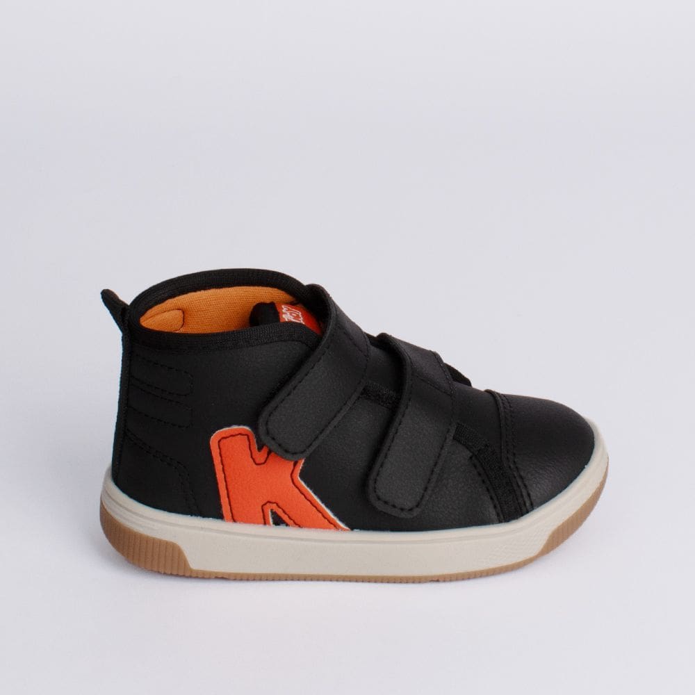 Tênis Infantil Milão Kidy Fecho Duplo Preto Laranja