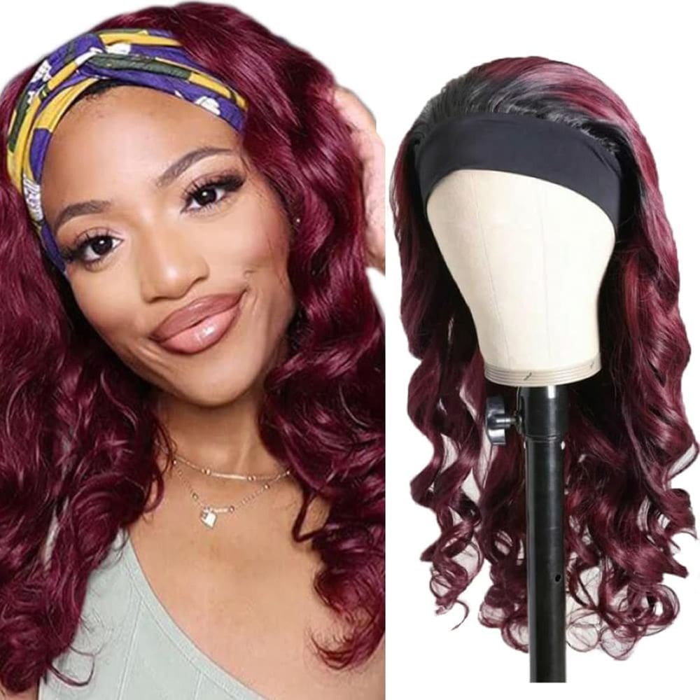 Peruca com bandana muaowig 1b99j Body Wave Burgundy 22