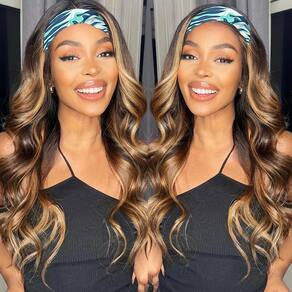 Peruca com faixa de cabeça Celiarita Highlight Body Wave Human Hair P4/27