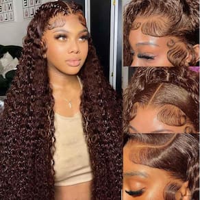 Perucas frontais de renda WPPIKK Chocolate Brown Human Hair 32"