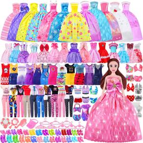 Conjunto de roupas e acessórios para bonecas MINIFUN com boneca, 84 unidades