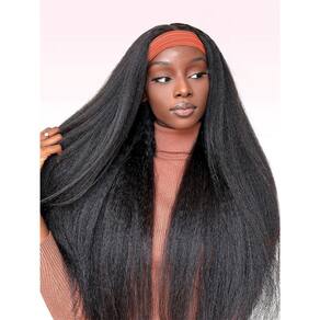 Peruca com faixa de cabeça Woman`s Romance Kinky Straight 60 cm 180% de densidade