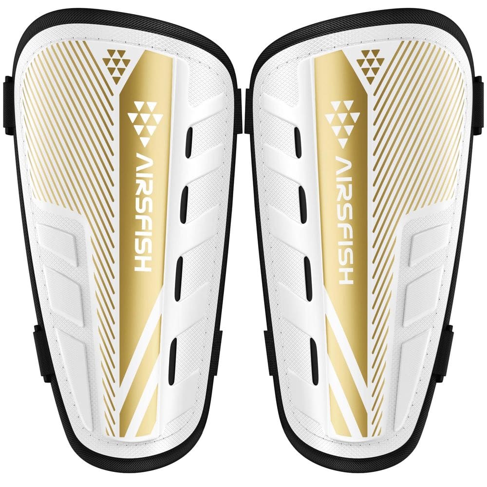 Caneleiras de futebol AirsFish Kids Youth Small branca+dourada CE