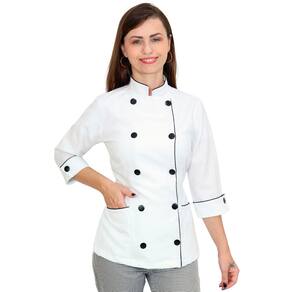 Dolmã chef de cozinha feminina manga 3/4 com tiras para ajustar a cintura