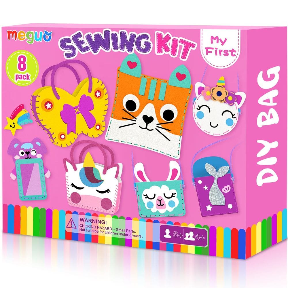 Kit de costura MEGUO para crianças iniciantes com 8 bolsas e ornamentos DIY