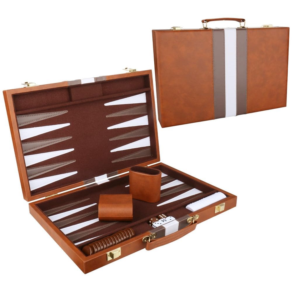 Conjunto de gamão CAYOULR Classic com estojo de couro premium de 28 cm