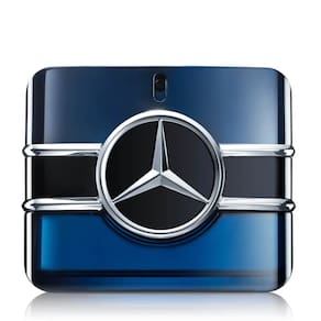 Placa Mercedes-Benz azul com detalhes em prata 10x10x2.5cm