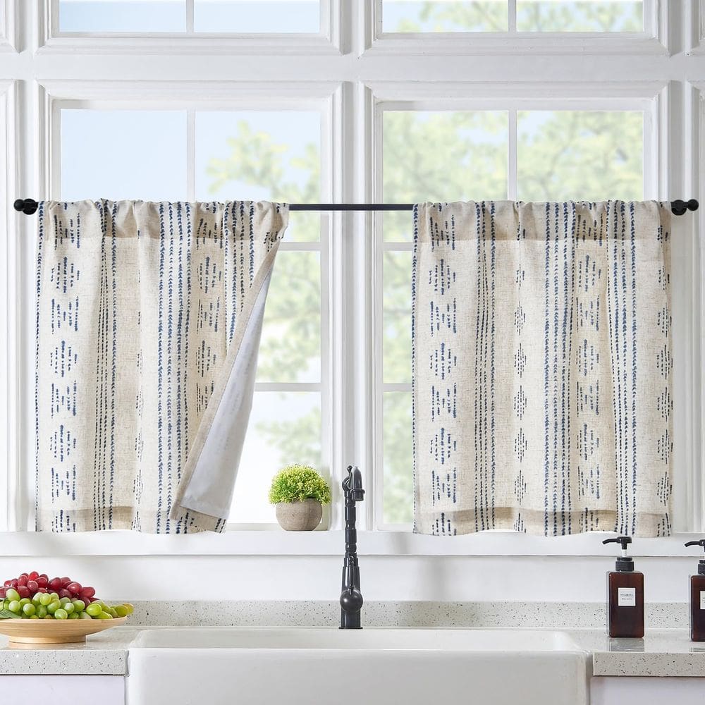 Cortinas jinchan Boho Kitchen Linen Tier 60 cm azuis 2 painéis